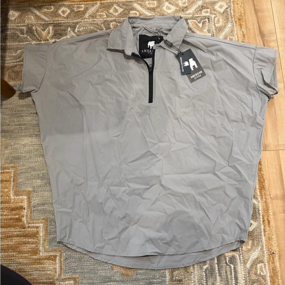 American Stitch Men’s Short-Sleeve Zip Polo - Light Gray